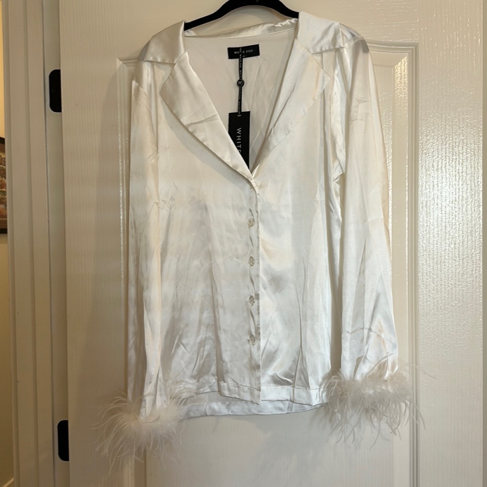 White Fox Satin Feather Pajamas